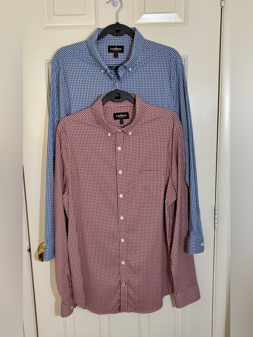 Men’s “Express” Blue and Burgundy Gingham Fitted Shirts LRG 16-16 1/2 neck